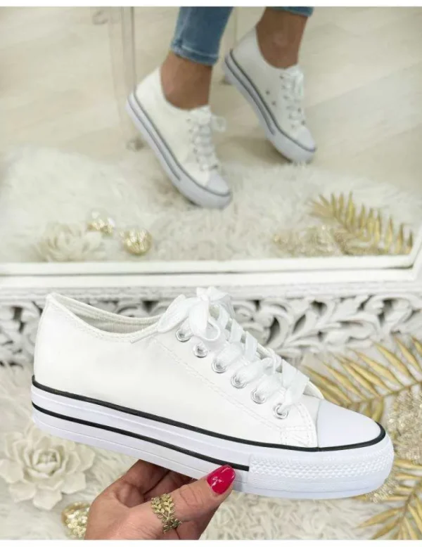 My Look Féminin baskets blanches style cuir "inspi" Outlet