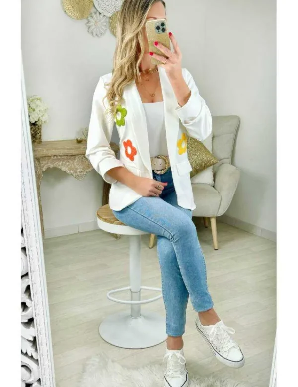 My Look Féminin blazer blanc fleurs colorées II Outlet