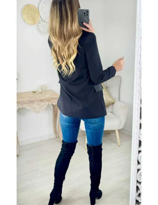 My Look Féminin Blazer noir classique col satiné Discount