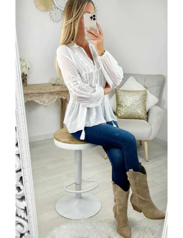 My Look Féminin blouse blanche en voilage & plumetis Best