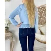 My Look Féminin Blouse bleue ciel smockée "volants et broderies" Hot