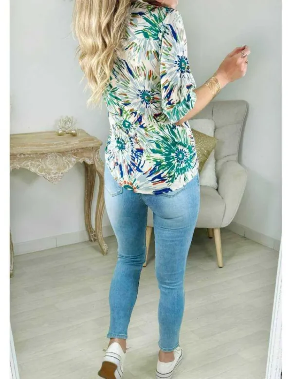 My Look Féminin blouse col boutonné motifs verts Clearance