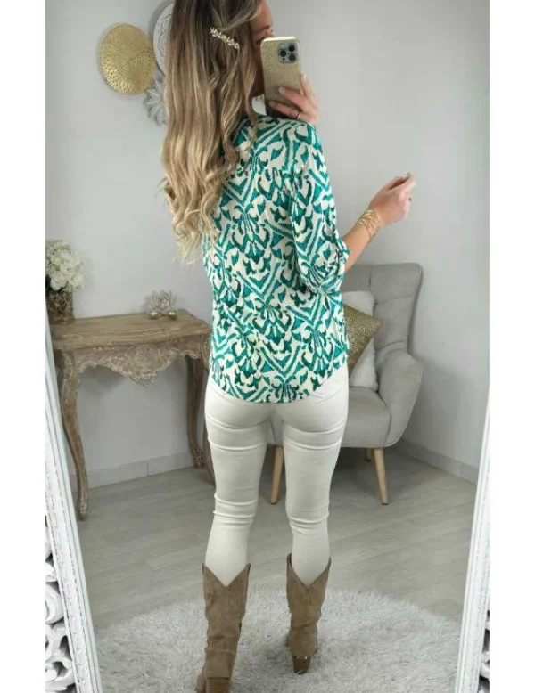 My Look Féminin blouse fluide motifs vert & écru New
