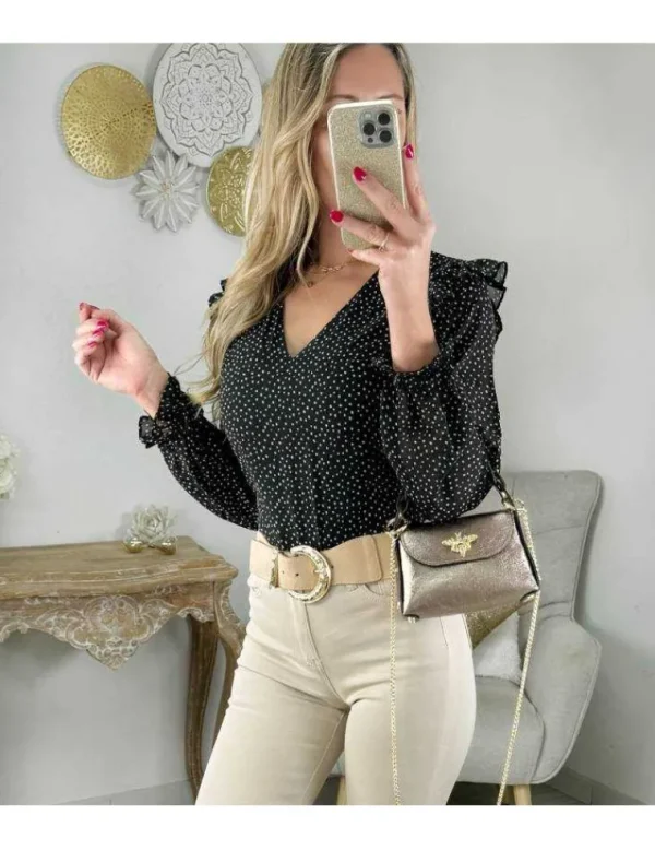 My Look Féminin blouse fluide noire & pois beige Discount