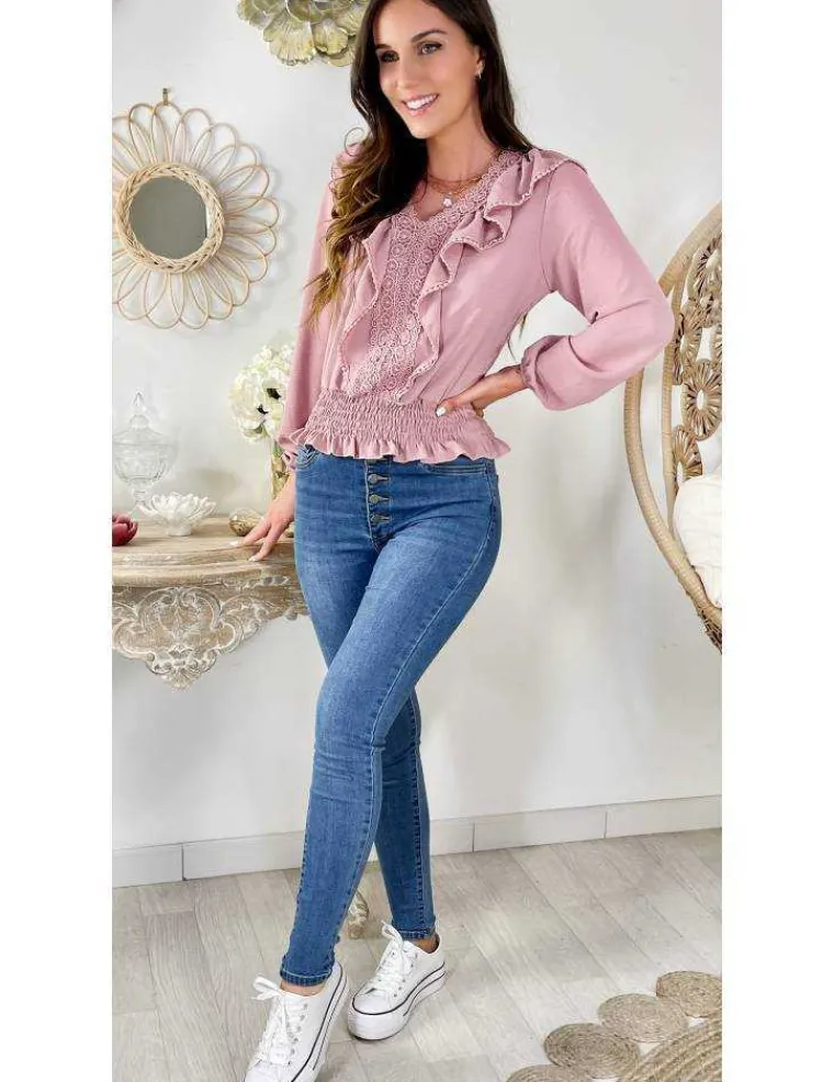 blouse_rose_ple_smocke_qu_0.webp My Look Féminin Blouse rose pâle smockée "volants et broderies" New