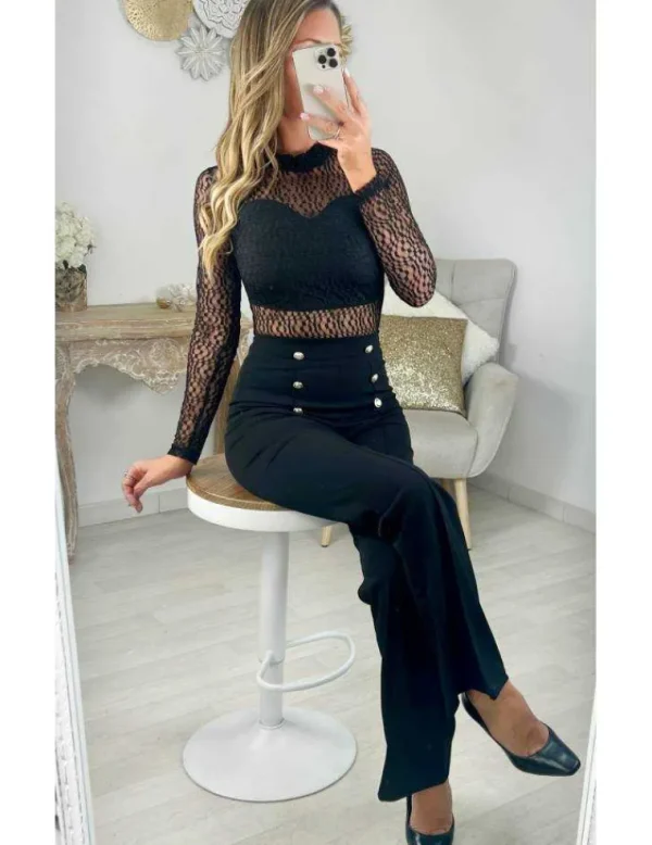 My Look Féminin body noir buste & manches dentelle Outlet