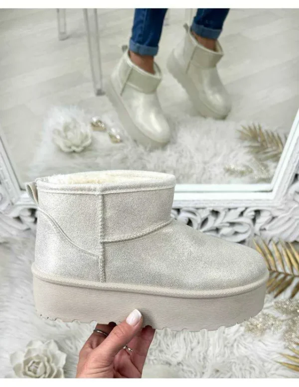 My Look Féminin Bottines plateformes fourrées et irisées New