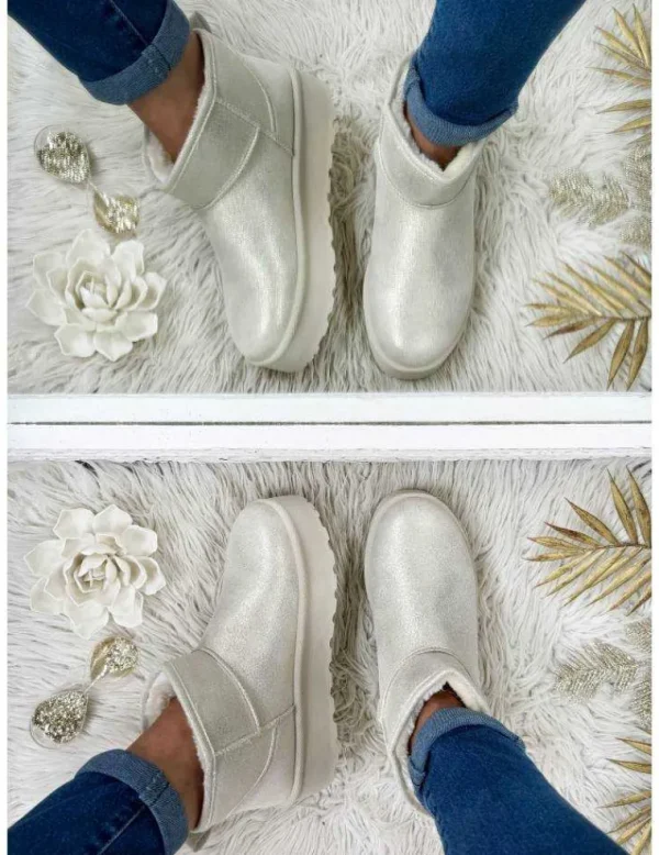 My Look Féminin Bottines plateformes fourrées et irisées New