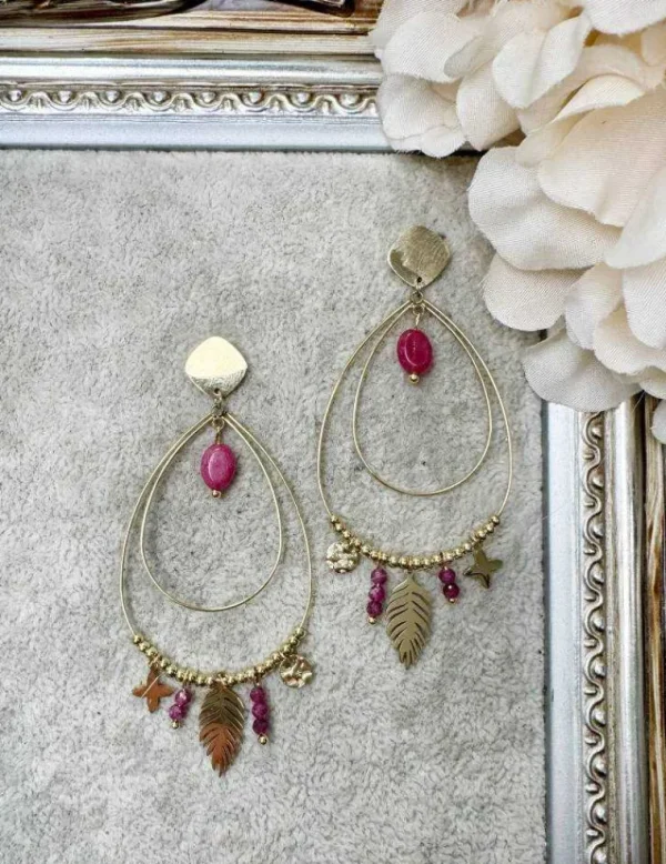 My Look Féminin Boucles d'oreilles gold & fuchsia Fashion