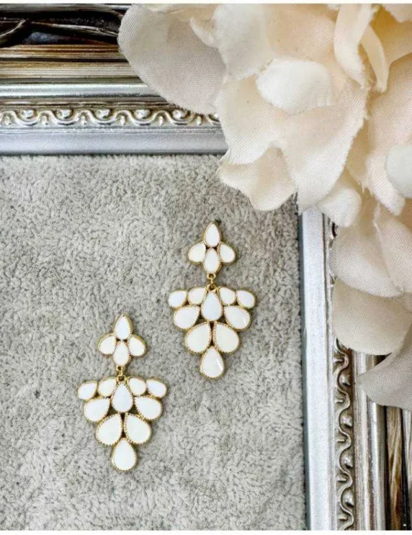 My Look Féminin Boucles d'oreilles dorées et blanches Sale