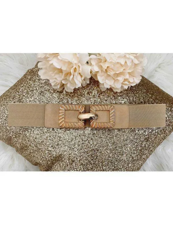 My Look Féminin Ceinture élastique beige "boucles carrées" Outlet