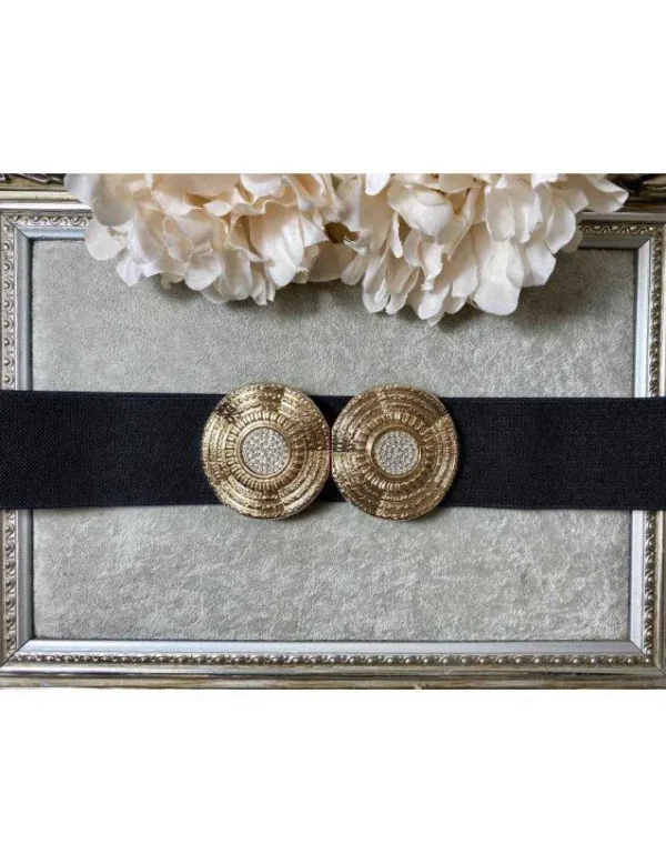 My Look Féminin Ceinture élastique noire "boucle gold et strass" Clearance