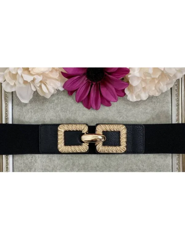 My Look Féminin Ceinture noire double boucle "carrés d'or" Outlet
