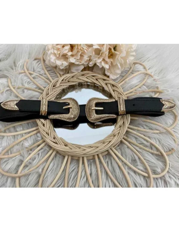 My Look Féminin Ceinture noire double boucle gold "élastique" Online