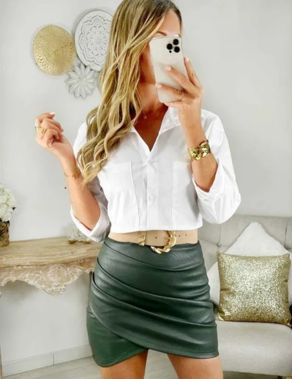 My Look Féminin chemise courte blanche et poches Clearance