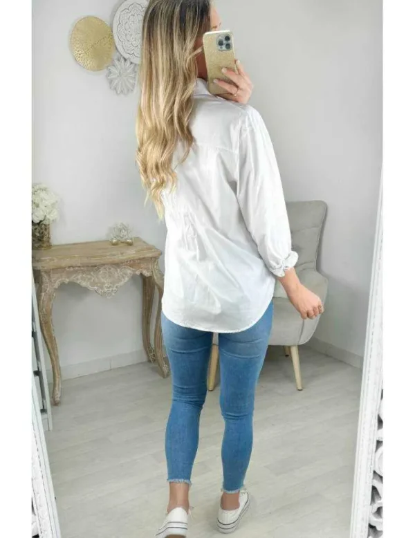 My Look Féminin chemisier bi-matière blanc & jeans New