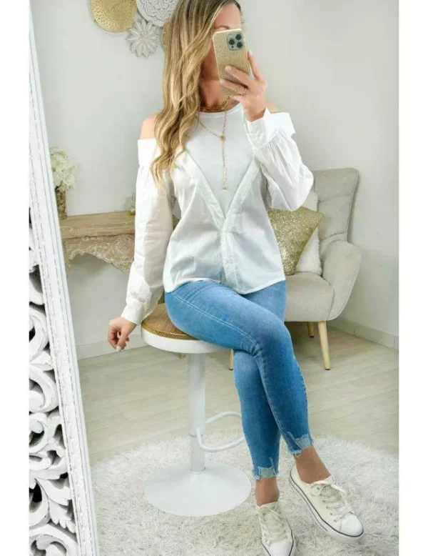My Look Féminin chemisier blanc effet deux pièces Outlet