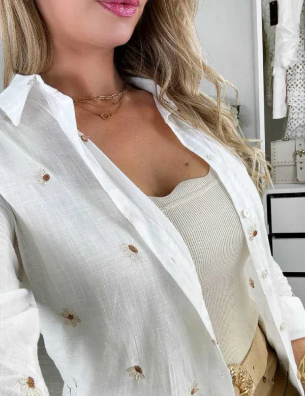 My Look Féminin chemisier blanc effet lin & motifs Fashion