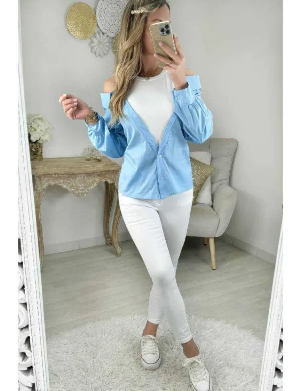 My Look Féminin chemisier bleu ciel effet deux pièces Clearance