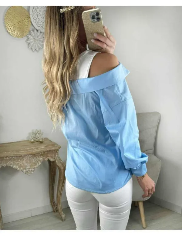 My Look Féminin chemisier bleu ciel effet deux pièces Clearance