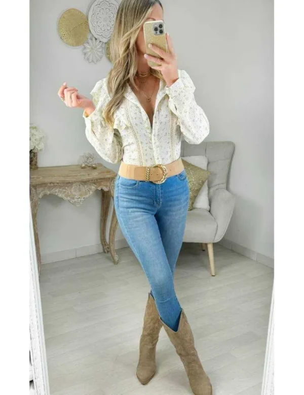 My Look Féminin chemisier en gaze de coton beige & fleuri Discount