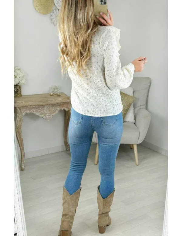 My Look Féminin chemisier en gaze de coton beige & fleuri Discount