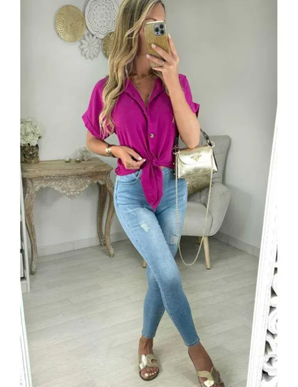 My Look Féminin chemisier fluide fuchsia noué Online