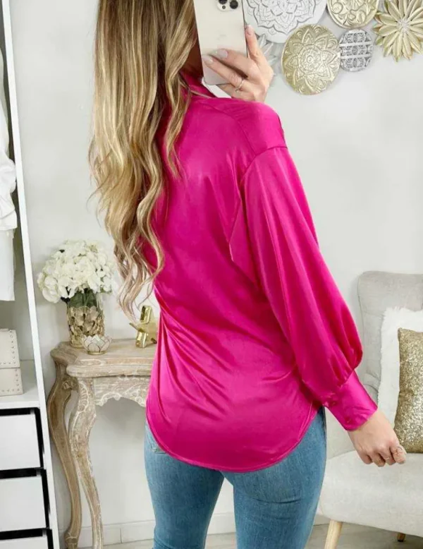 My Look Féminin Chemisier fuchsia satiné "joli col lavallière" Discount