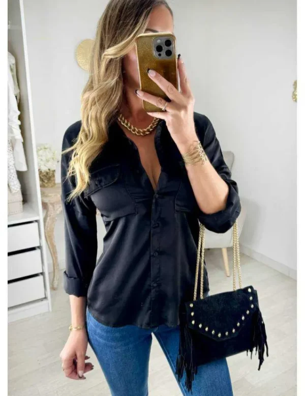 My Look Féminin Chemisier noir satiné Outlet