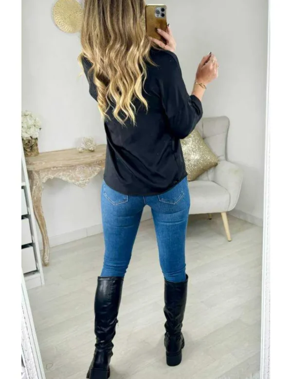 My Look Féminin Chemisier noir satiné Outlet