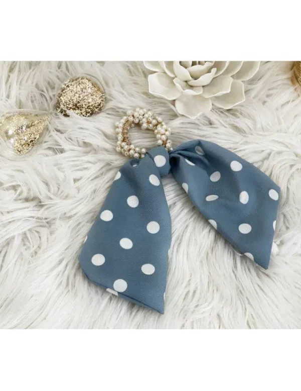 My Look Féminin chouchou bleu à pois blancs "Pearls" Sale