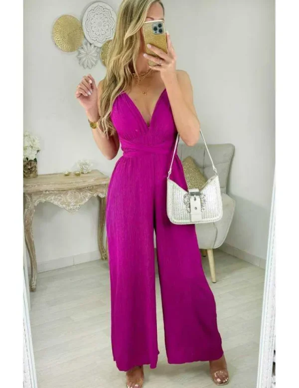 My Look Féminin combi pantalon gaze de coton fuchsia Clearance
