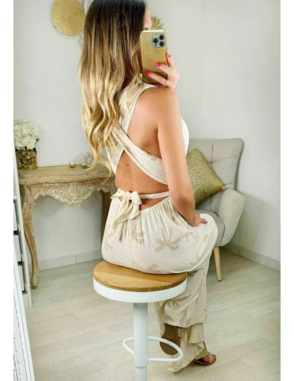 My Look Féminin combi pantalon gaze de coton dos lacé Sale