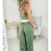 My Look Féminin combi pantalon kaki bustier smocké Fashion
