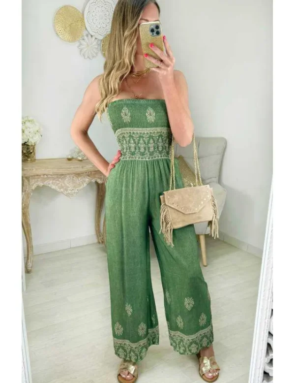 My Look Féminin combi pantalon kaki bustier smocké Fashion