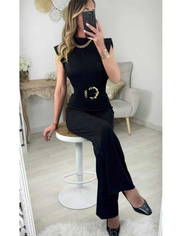 My Look Féminin Combi pantalon noire scintillante Discount