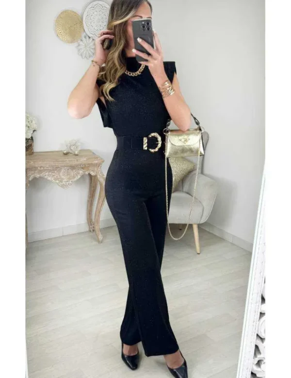 My Look Féminin Combi pantalon noire scintillante Discount