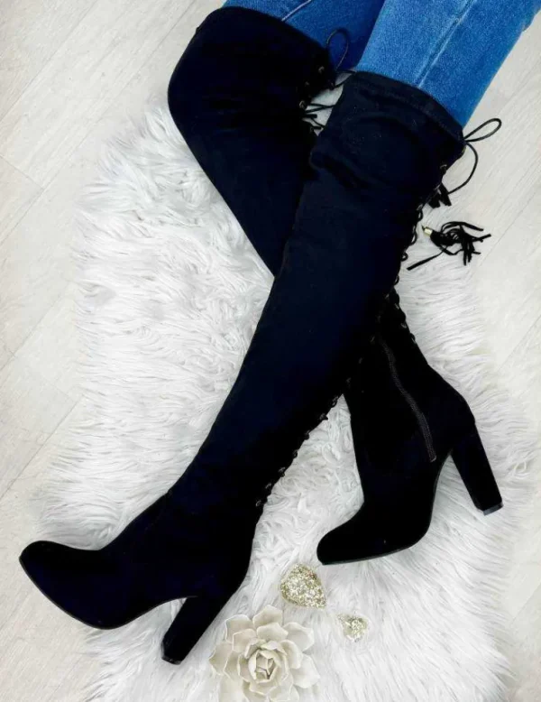My Look Féminin Cuissardes noires et lacet Discount