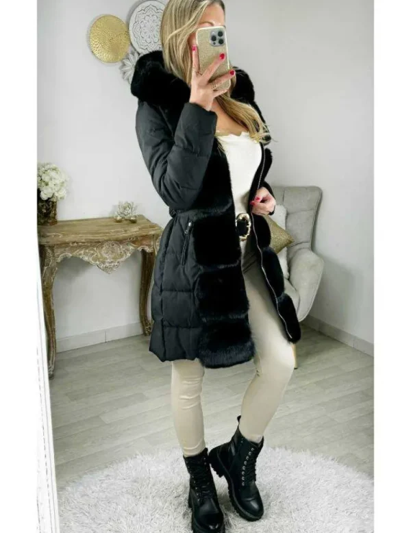 My Look Féminin Doudoune noire style fourrure Clearance
