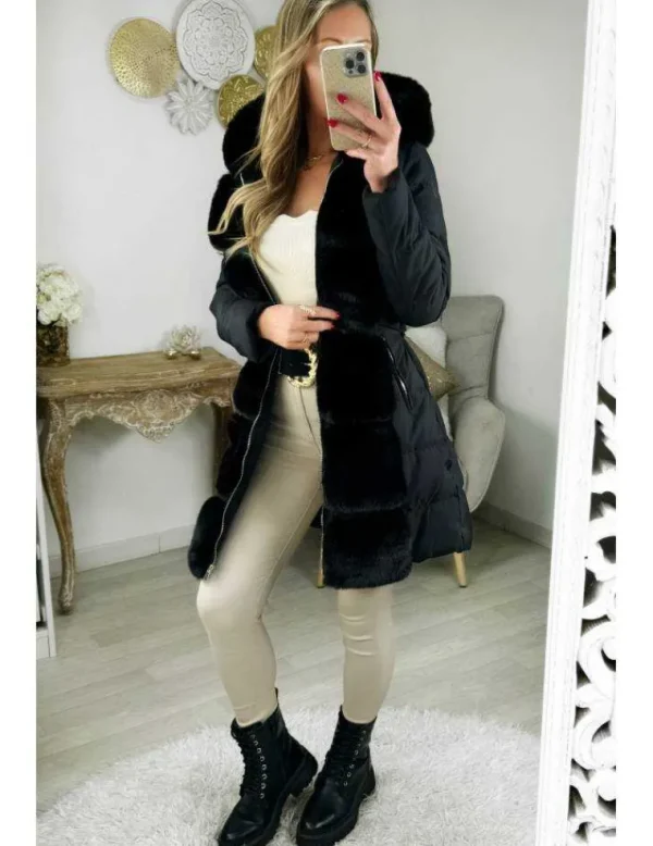 My Look Féminin Doudoune noire style fourrure Clearance