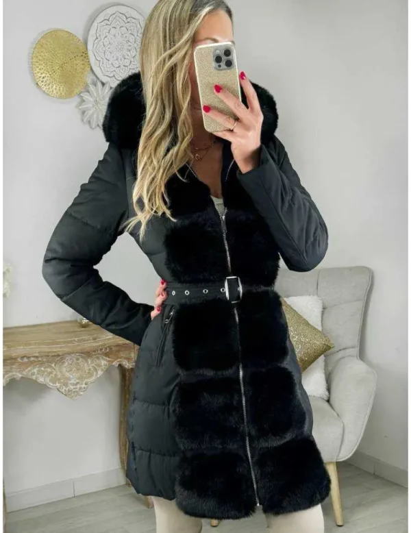 My Look Féminin Doudoune noire style fourrure Clearance
