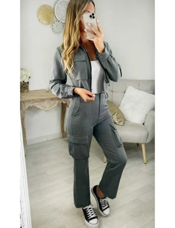 My Look Féminin ensemble pantalon et veste gris Best