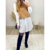 My Look Féminin Ensemble pull style cuir caramel sans manches et son chemiser /robe Fashion