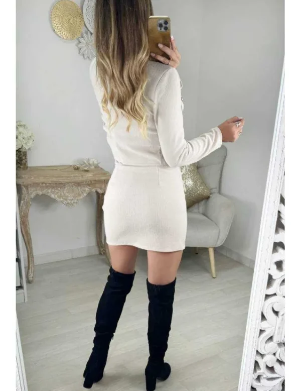 My Look Féminin Ensemble tweed beige et boutons dorés New
