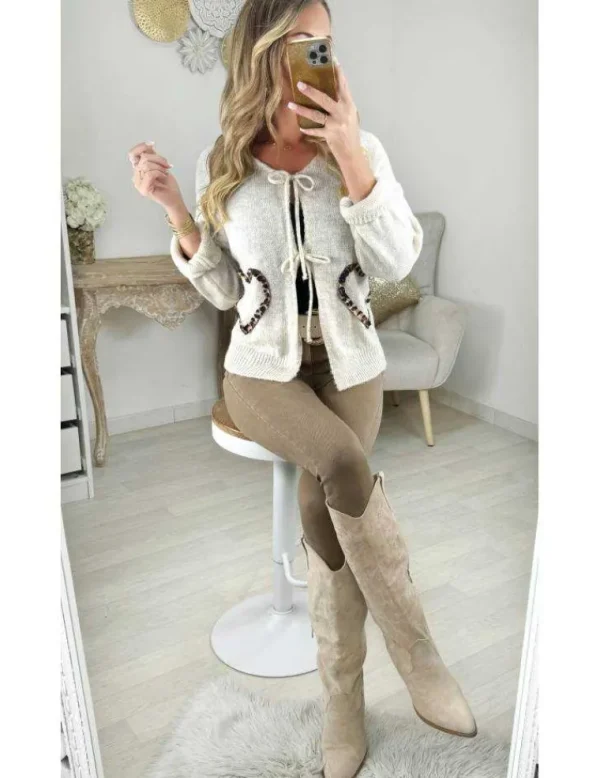My Look Féminin Gilet beige en maille "coeurs léo" Online