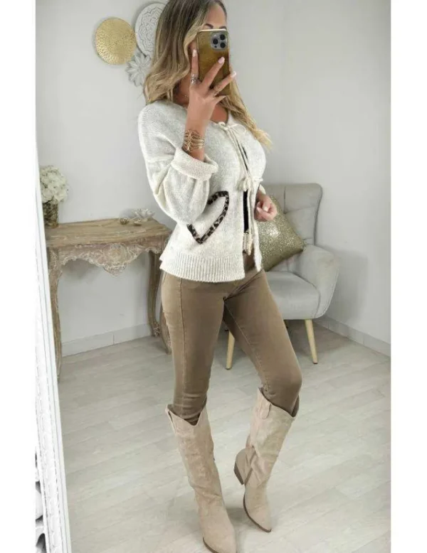 My Look Féminin Gilet beige en maille "coeurs léo" Online