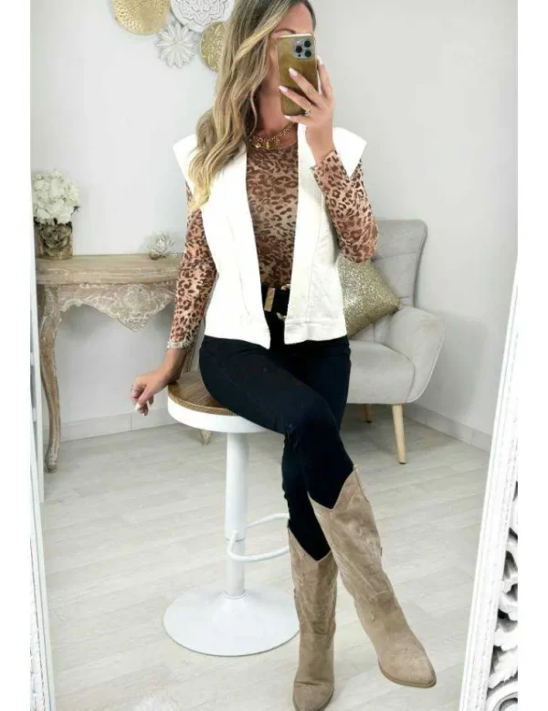 My Look Féminin Gilet écru sans manches brodé Hot
