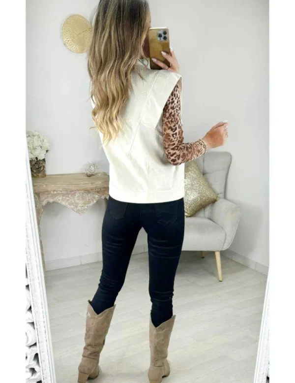 My Look Féminin Gilet écru sans manches brodé Hot
