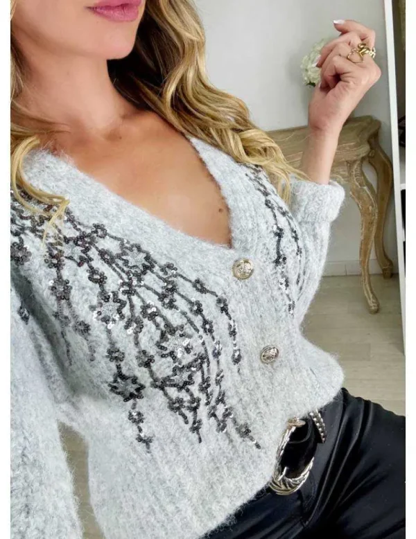 My Look Féminin Gilet en lainage gris et sequins Best