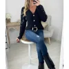My Look Féminin Gilet en maille épaisse noir "perles & sequins" Outlet